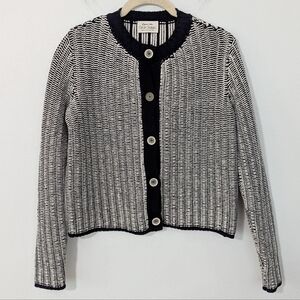 Gran Sasso Organic Cotton Button Front Cardigan Open Knit Blue White Medium M